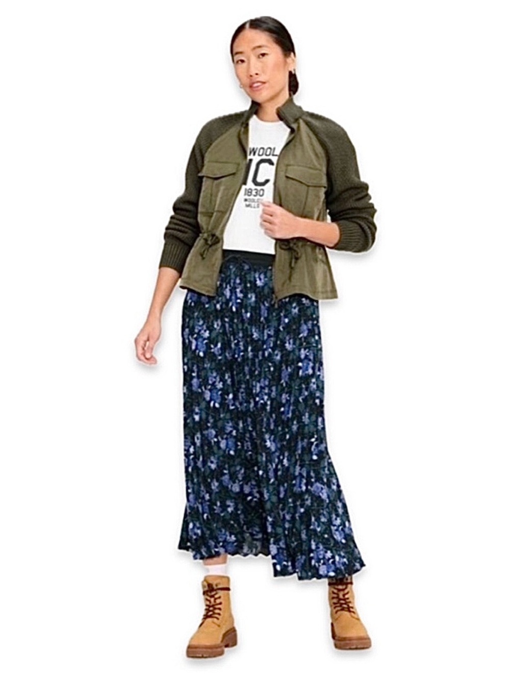 Woolrich x Target Floral Pleated Midi Skirt Blue Black Size M Cottagecore